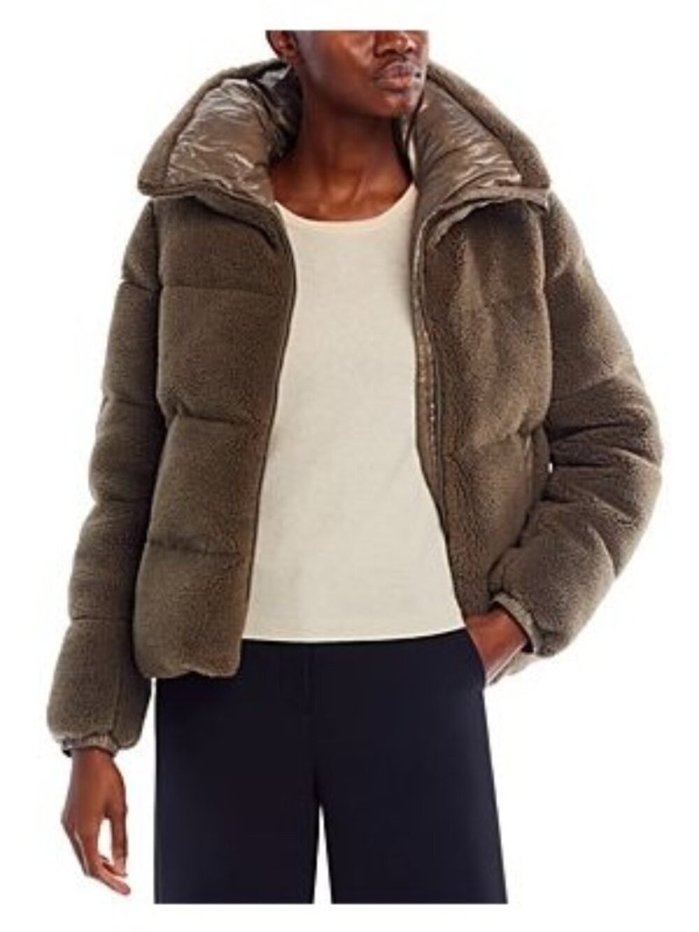 Save the Duck Womens Jennie Stand Collar Puffer Coat Mud Grey Size 3 NWT